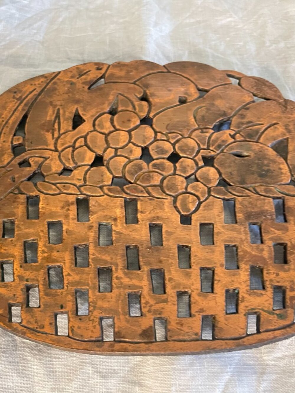 VTG Copper Oval Trivet Hot Plate of Fruit Basket Wall Mount